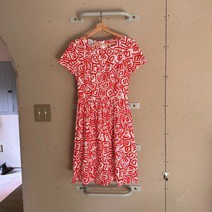 Oscar de la Renta Mid-Length Red & White Short Sleeve Dress